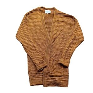 Pinque Design Studio Knit Cardigan Womens Medium Brown Open Front Pockets Casual